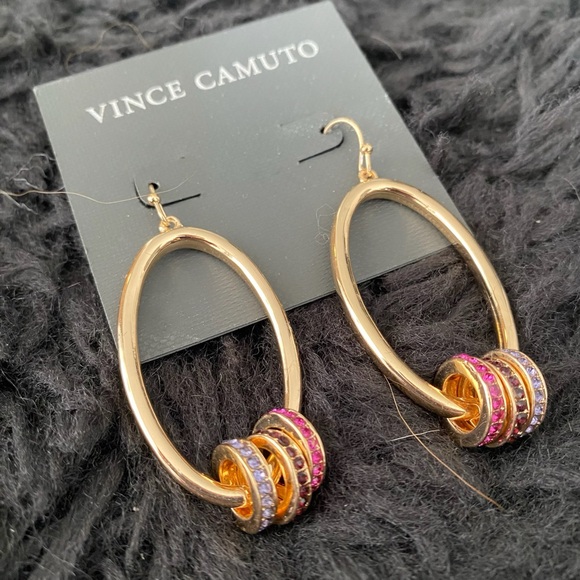 VINCE CAMUTO Gold Tone Drop Ring With Rainbow Hook Dangle Earrings NWT - Picture 3 of 8